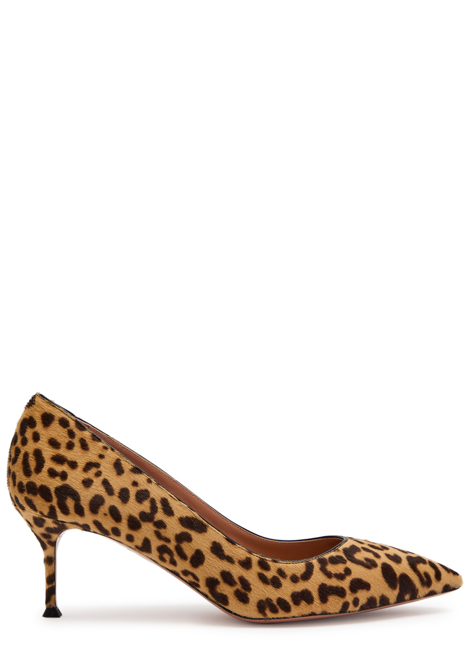 Aquazzura Purist Leopard-print Pony Hair Kitten-heel Pumps In Brown