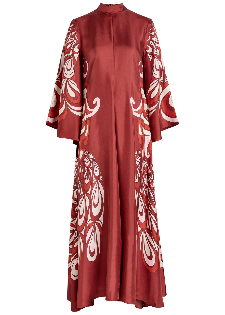 La Doublej La Double J Magnifico Printed Silk-twill Dress In Brown