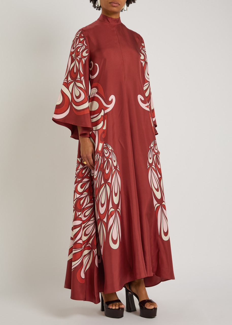 La Doublej La Double J Magnifico Printed Silk-twill Dress In Brown