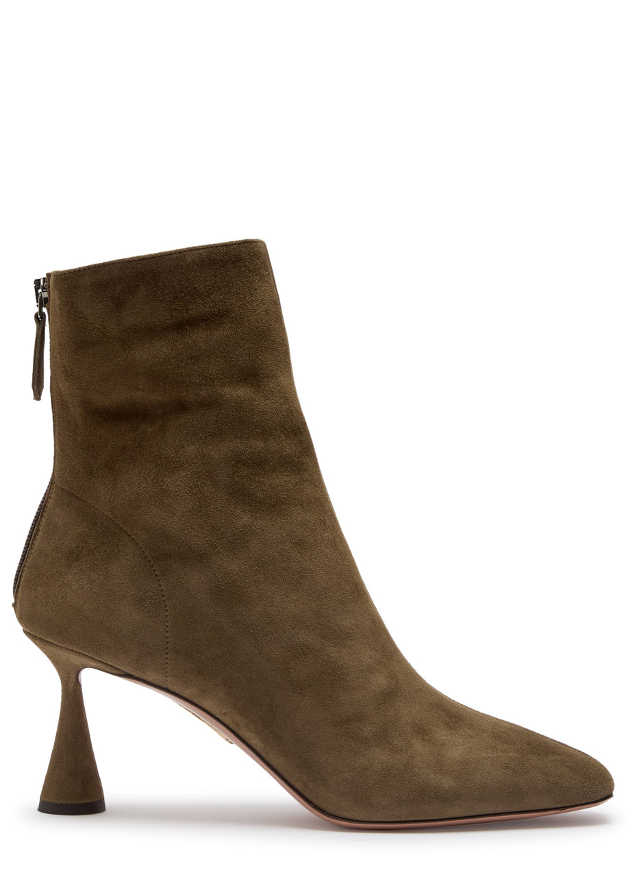Aquazzura Amore Green Ankle Boots With Zip Closure And High Sculpted Heel In Suede Woman In Green