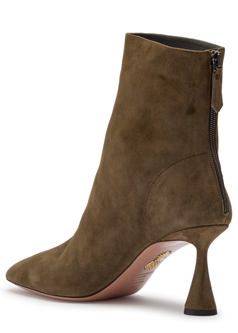 Aquazzura Amore Green Ankle Boots With Zip Closure And High Sculpted Heel In Suede Woman In Green