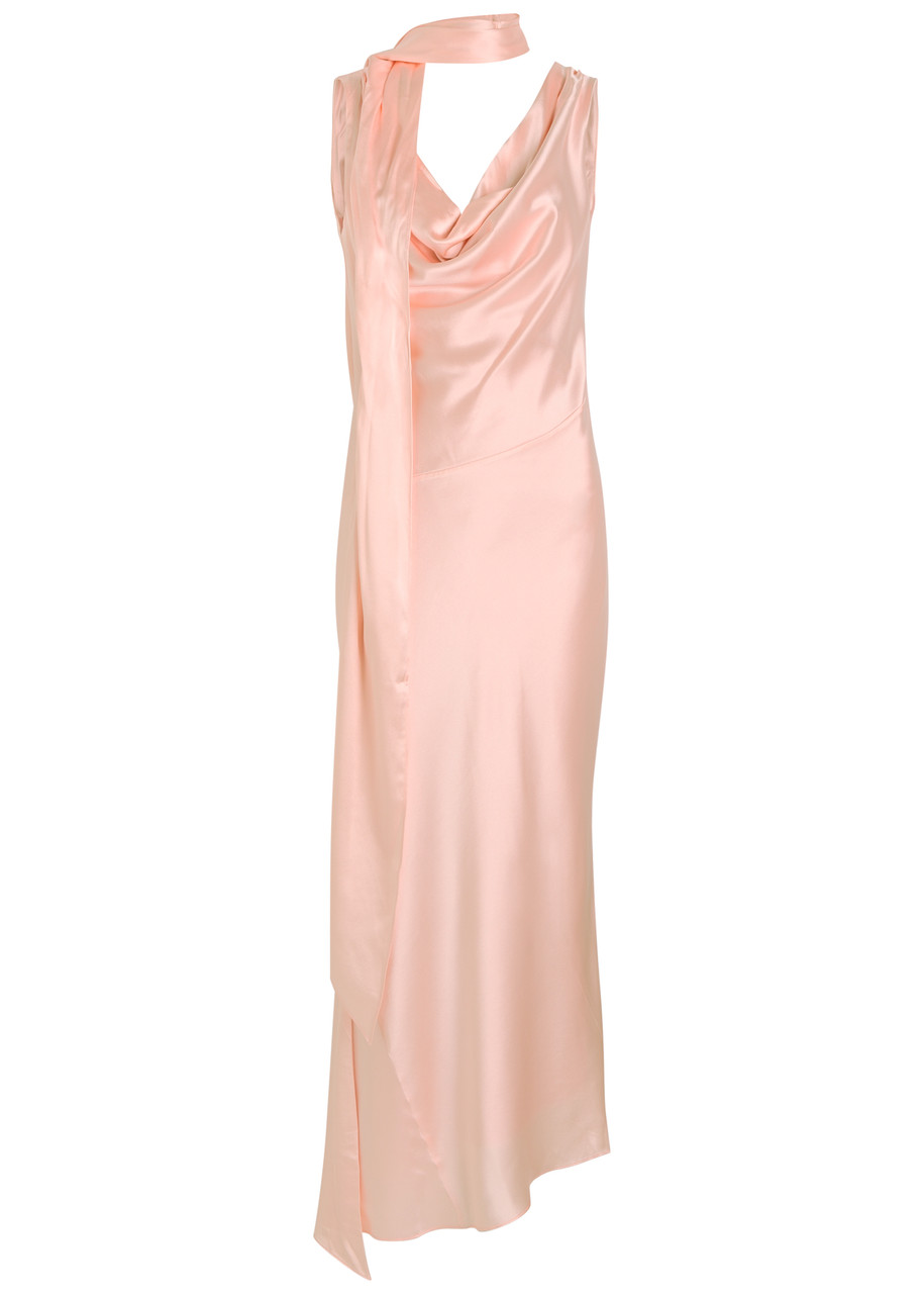 De La Vali Thebe Scarf-effect Draped Silk-satin Midi Slip Dress In Pink