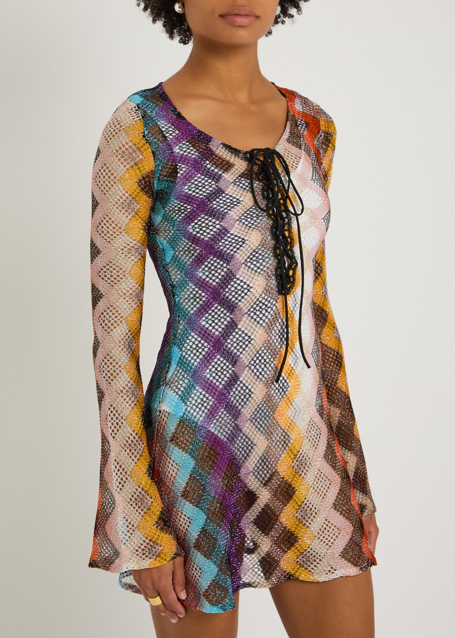 Missoni Zigzag Metallic Open-knit Mini Dress In Multi