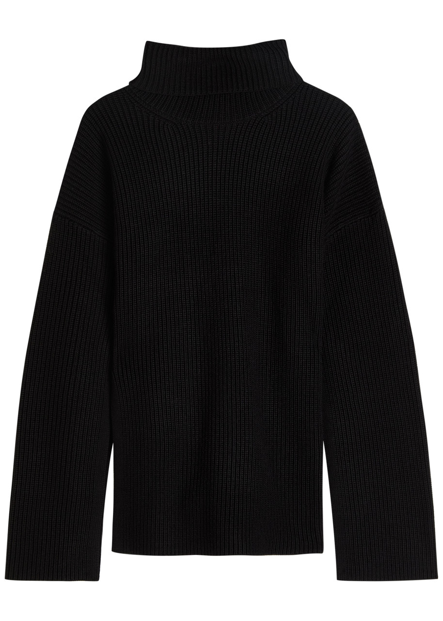 Totême Toteme Slit Sleeve Ribbed Knit Jumper In Black