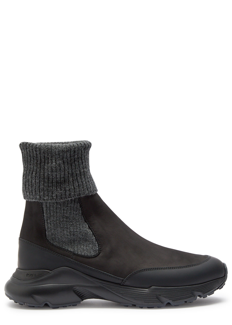 Tod's High Knitted Cuff Sneakers With Textured Upper And Chunky Sole In Black