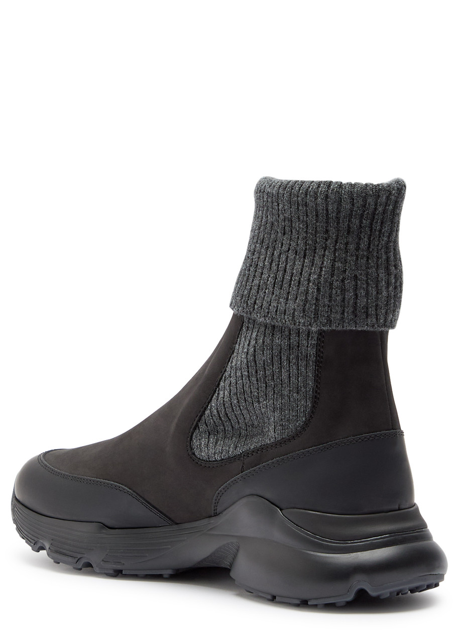 Tod's High Knitted Cuff Sneakers With Textured Upper And Chunky Sole In Black