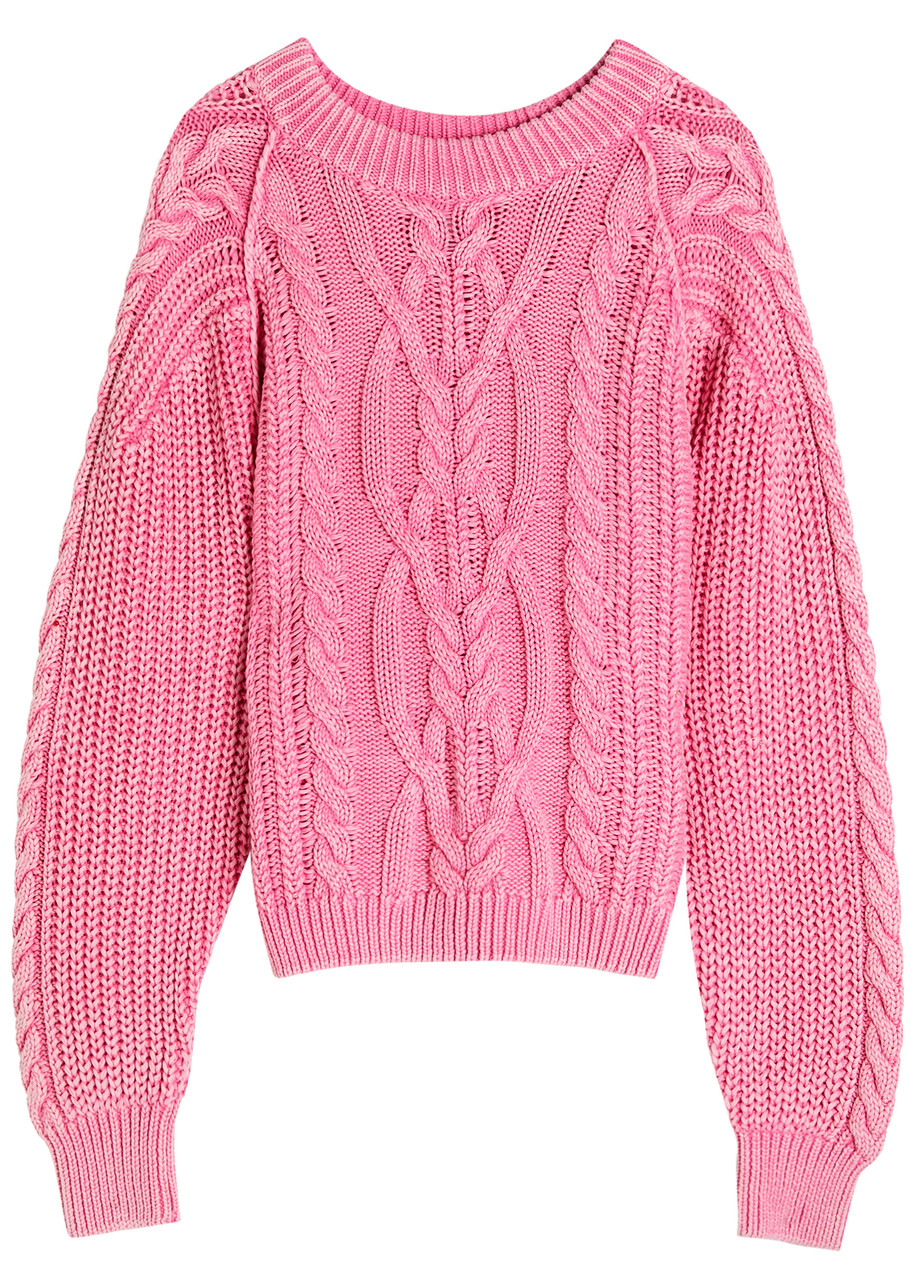 Free People Frankie Cable Cotton Sweater In Pink