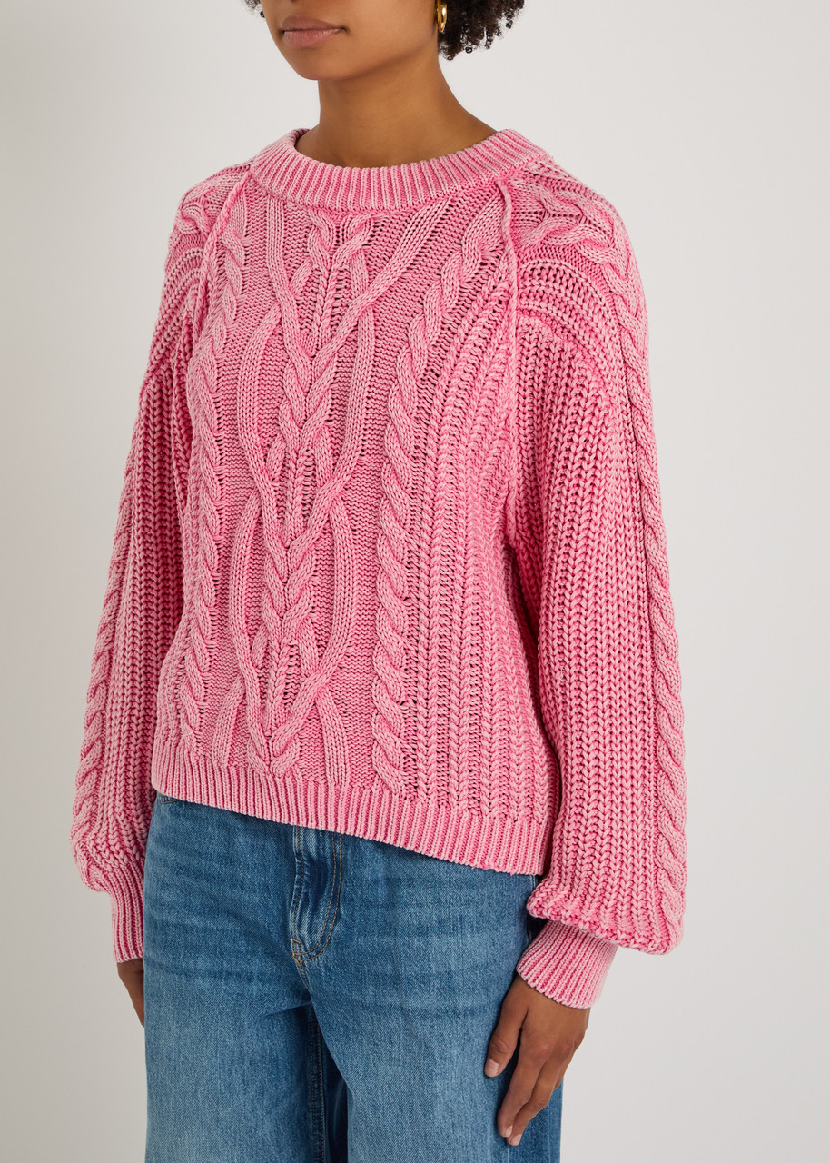 Free People Frankie Cable Cotton Sweater In Pink