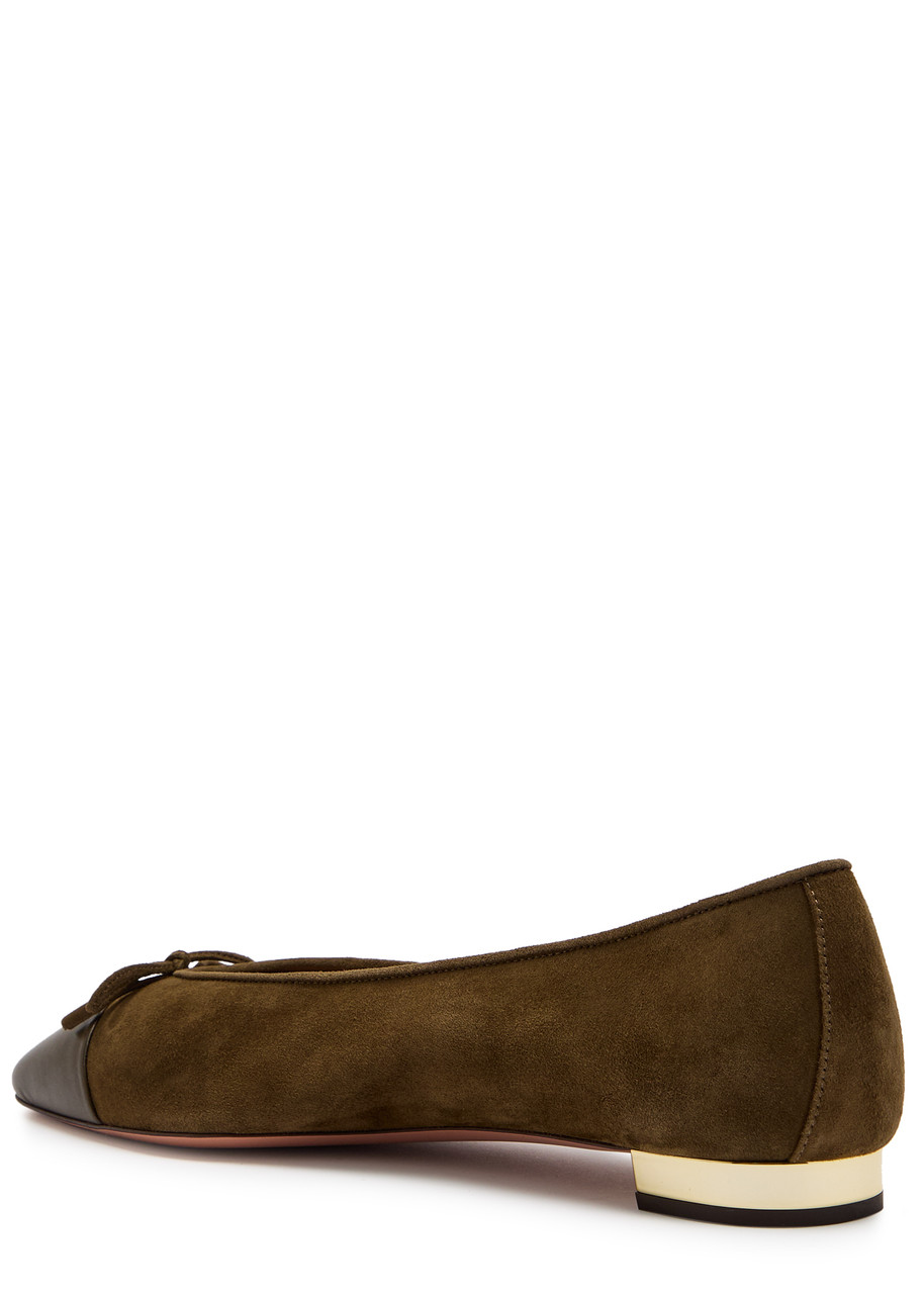 Aquazzura Gioia Bow-detailed Two-tone Leather-trimmed Suede Ballet Flats In Brown