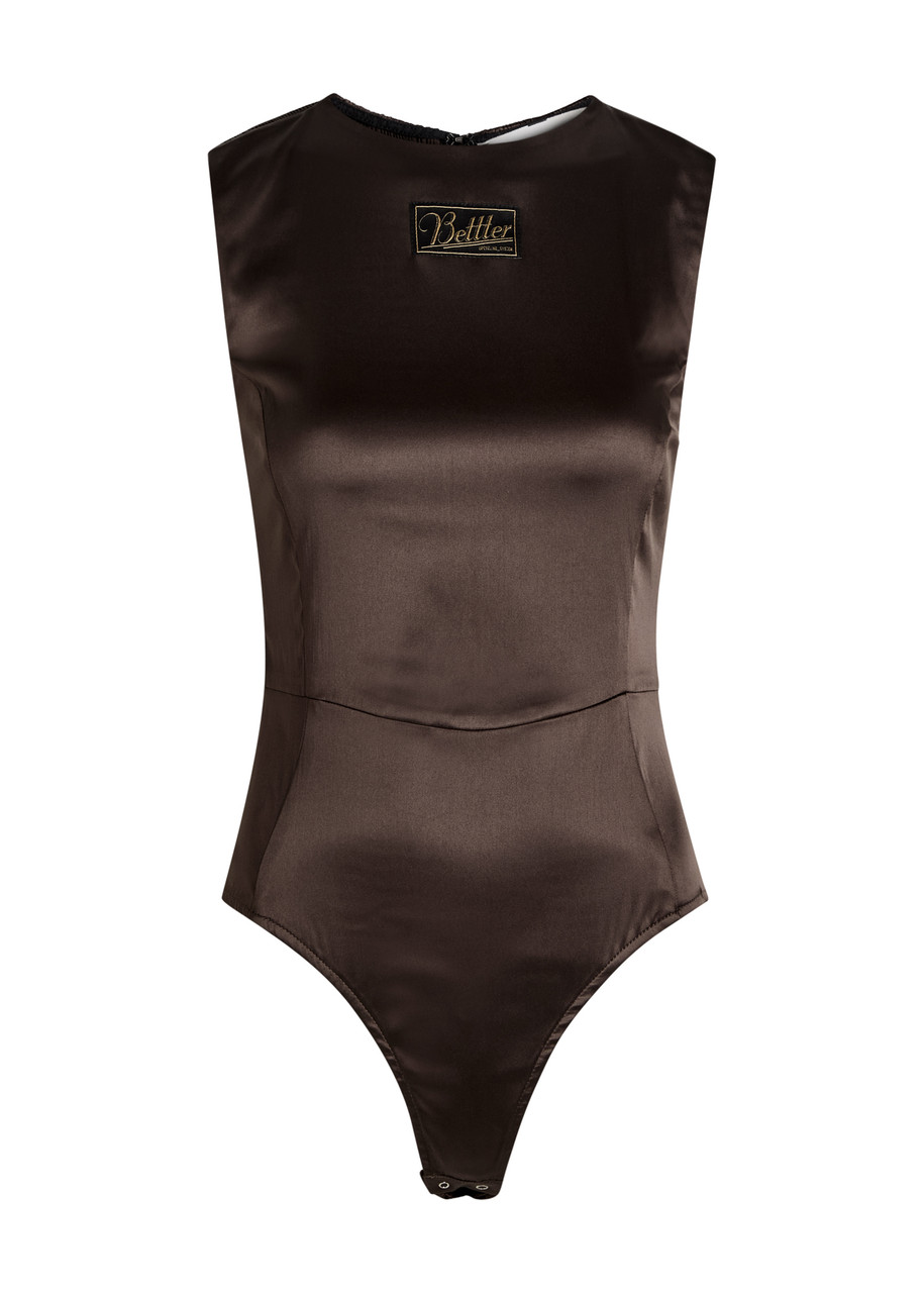 Bettter Smoked Stretch-satin Bodysuit In Brown