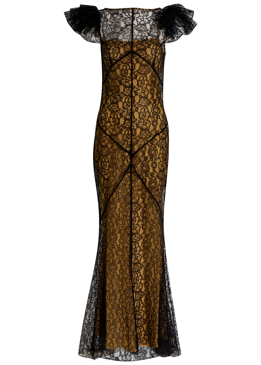 De La Vali Nephele Lace High-neck Maxi Dress In Multi