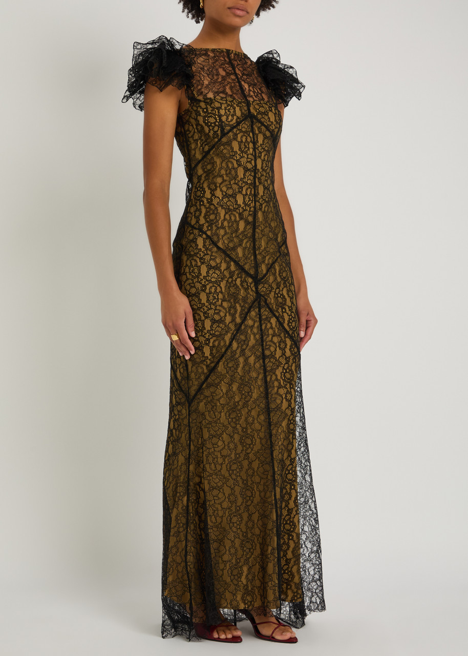 De La Vali Nephele Lace High-neck Maxi Dress In Multi