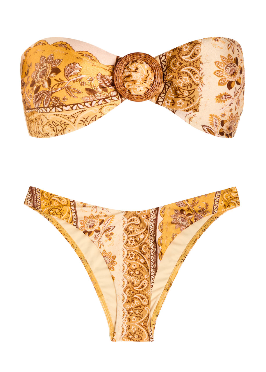 Zimmermann Lucky Printed Strapless Bikini In Gold