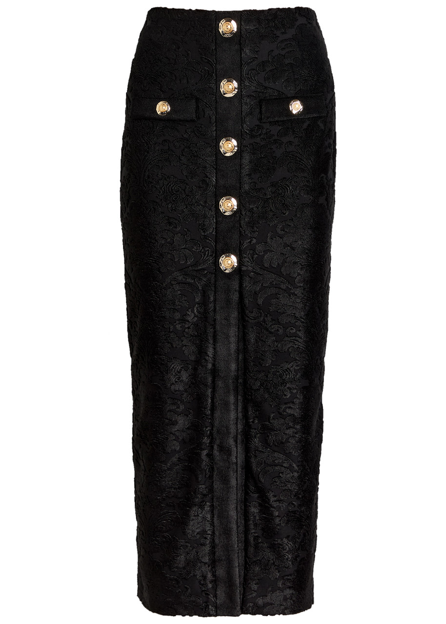 Balmain Buttoned High Waist Skirt With Slit Detail In Black