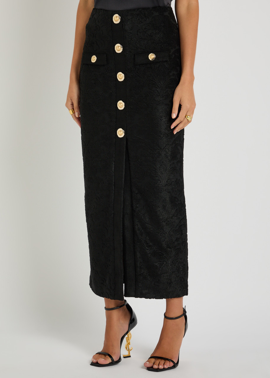 Balmain Buttoned High Waist Skirt With Slit Detail In Black