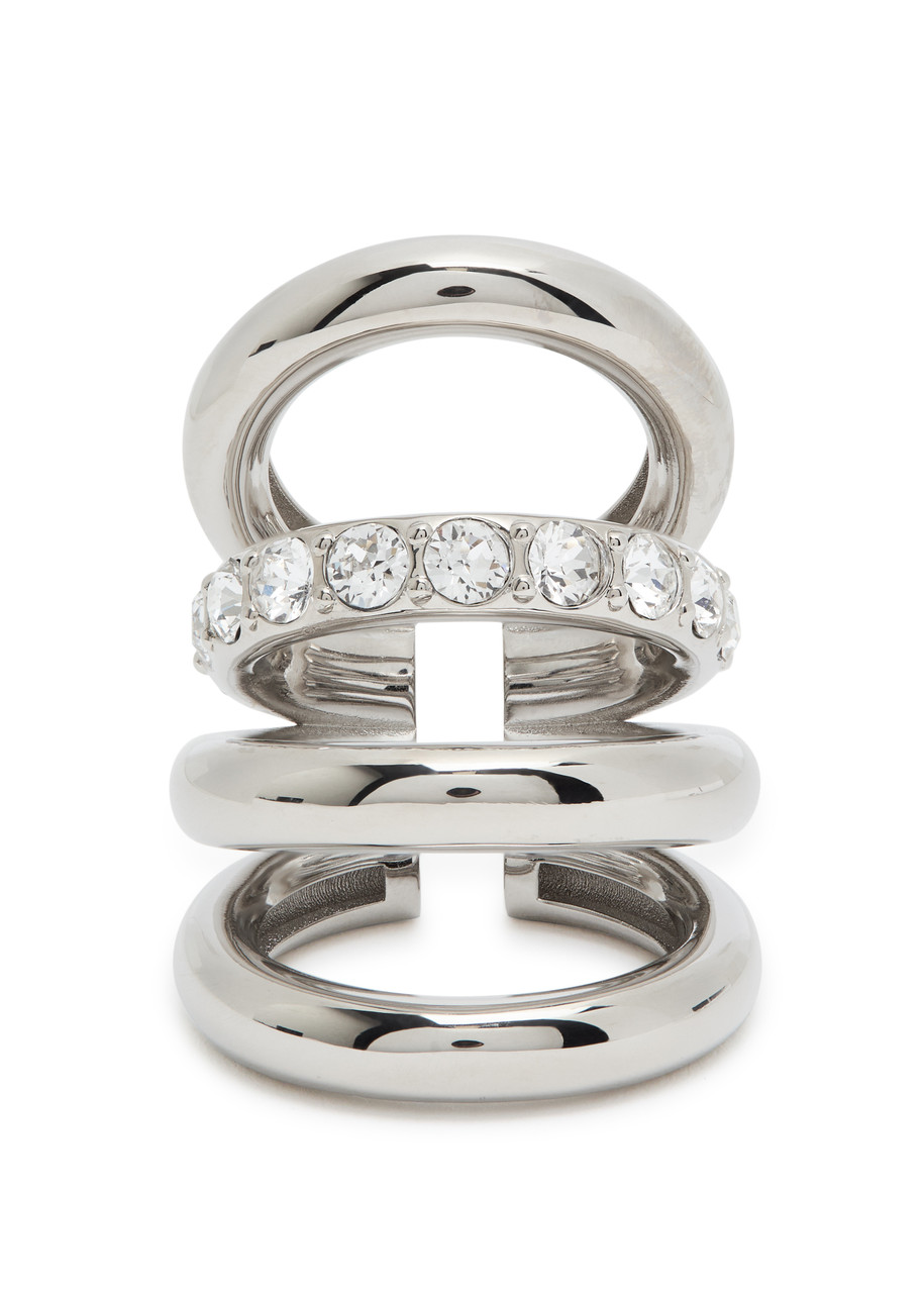 Rabanne Crystal-embellished Layered Ear Cuff In Silver