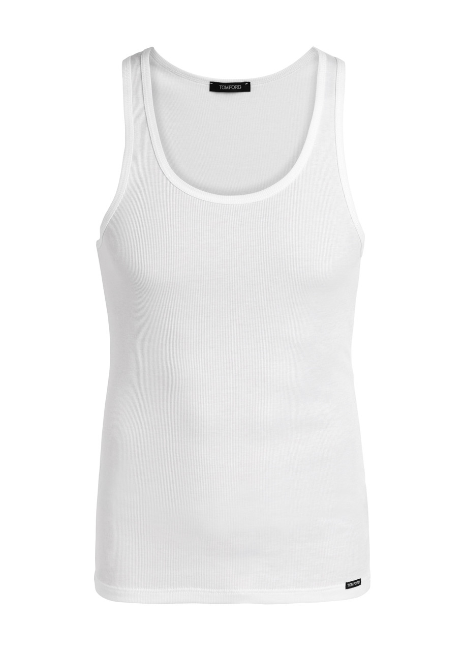 Tom Ford Ribbed Logo Jersey Tank In White