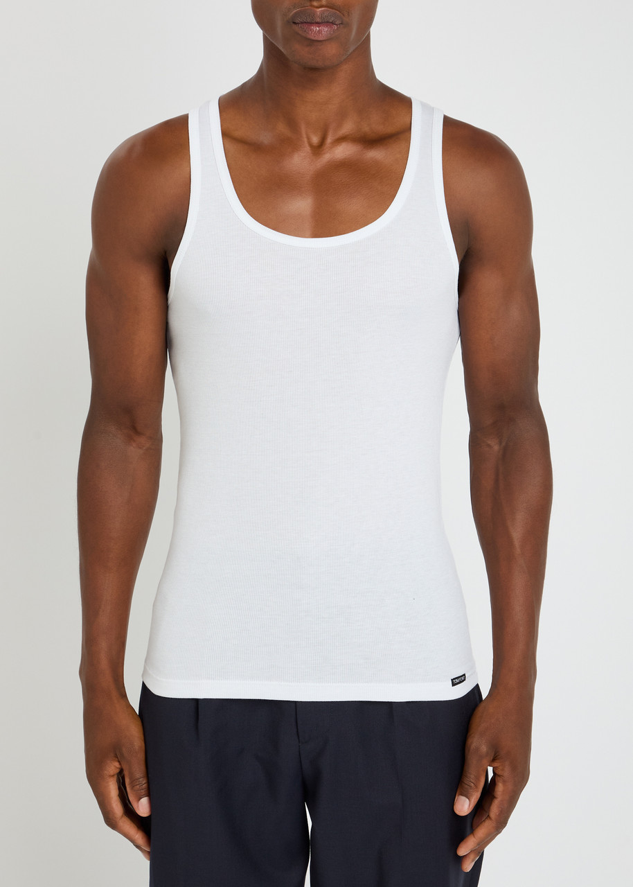  Tom Ford Ribbed Logo Jersey Tank - White - S 