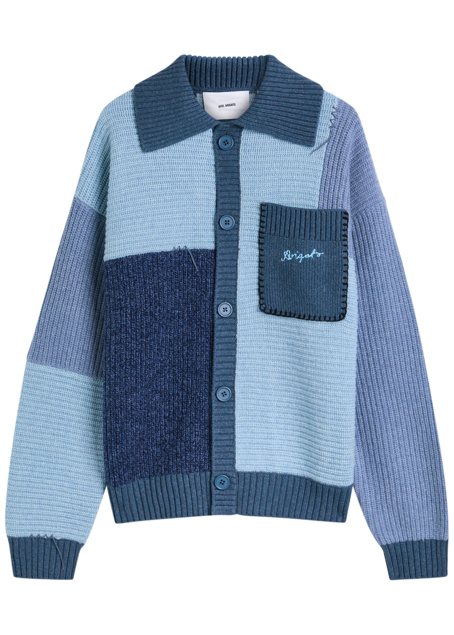 Axel Arigato Franco Colour-block Wool-blend Cardigan In Blue