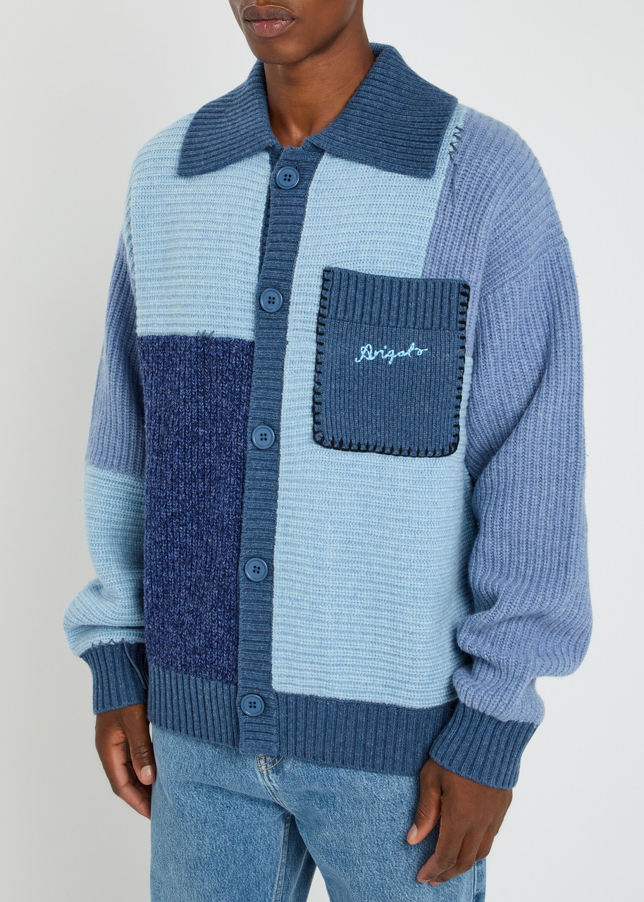 Axel Arigato Franco Colour-block Wool-blend Cardigan In Blue