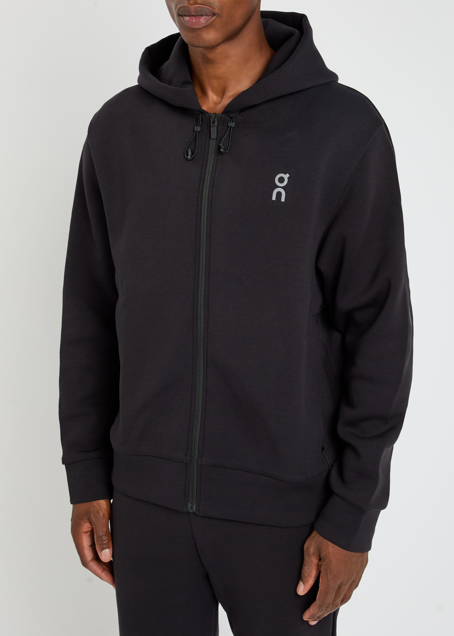 On Focus Tech Hooded Cott-blend Sweatshirt In Black
