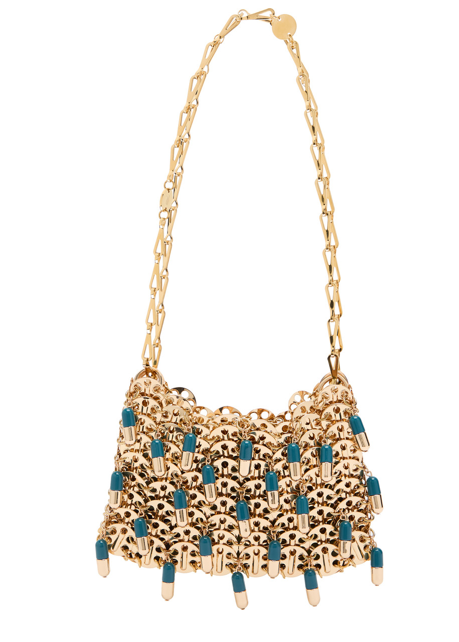 Rabanne 1969 Nano Pils Shoulder Bag With Embellishments In Gold