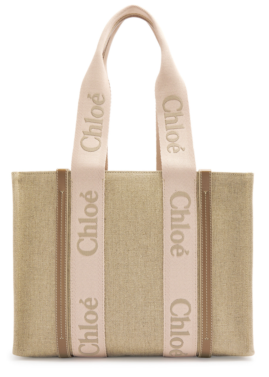 Chloé Chloe Woody Medium Linen Canvas Tote In Sand