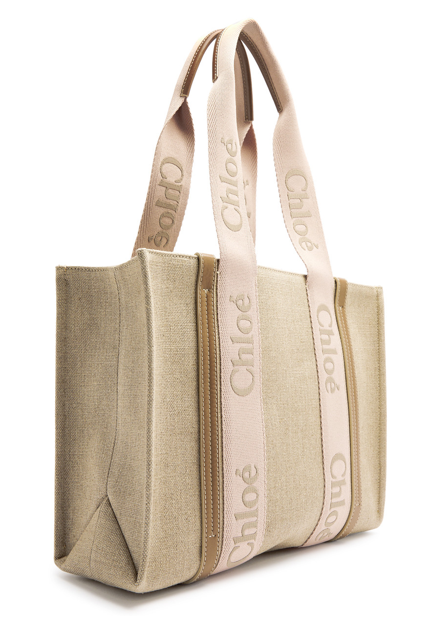 Chloé Chloe Woody Medium Linen Canvas Tote In Sand