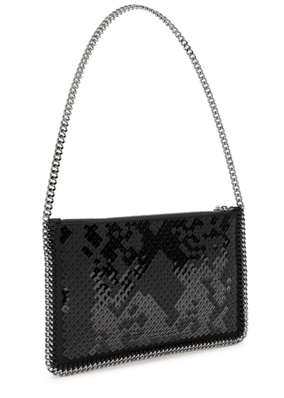Stella Mccartney Falabella Sequin-embellished Pochette In Black