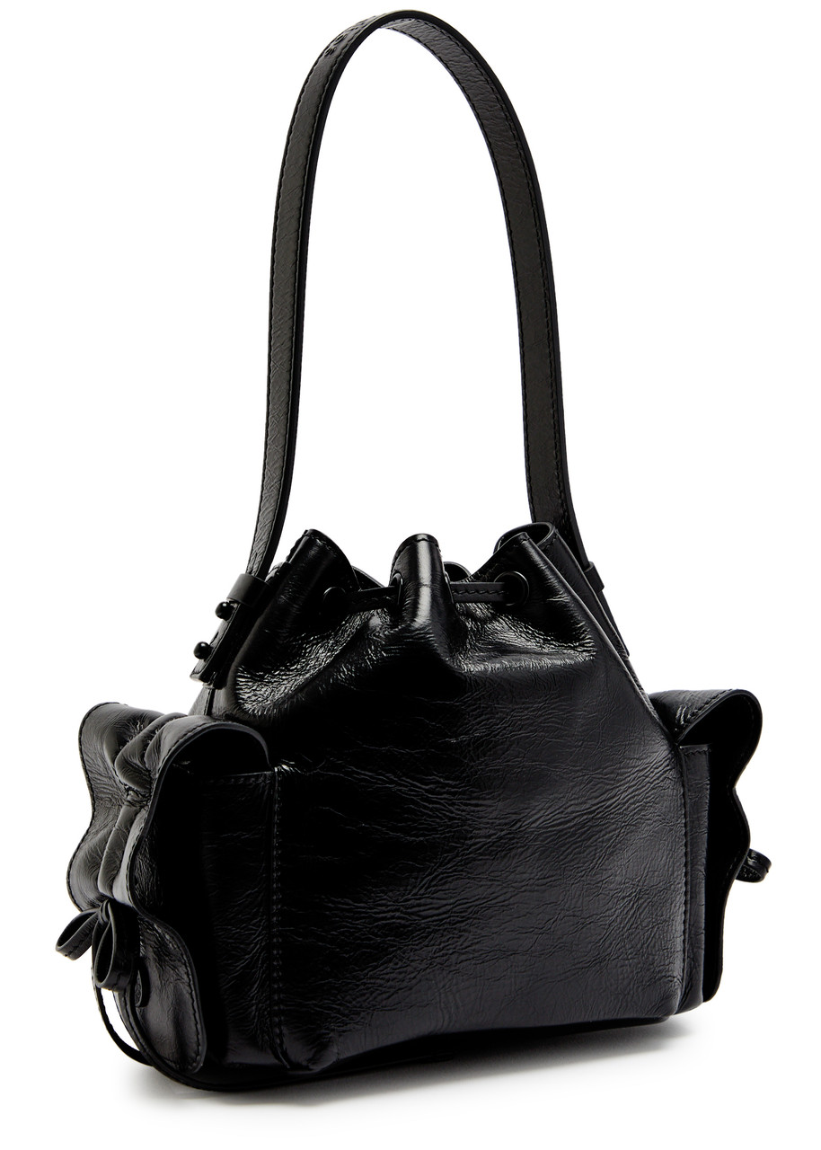 Acne Studios Multipocket Mini Crinkled Leather Bucket Bag In Black