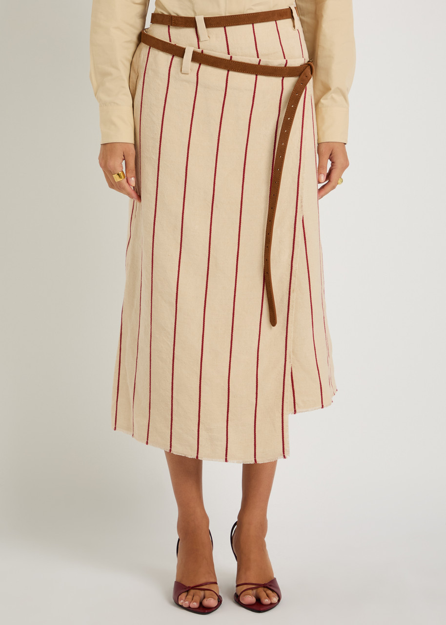 Bettter Pareo Striped Linen Midi Wrap Skirt In Neutral