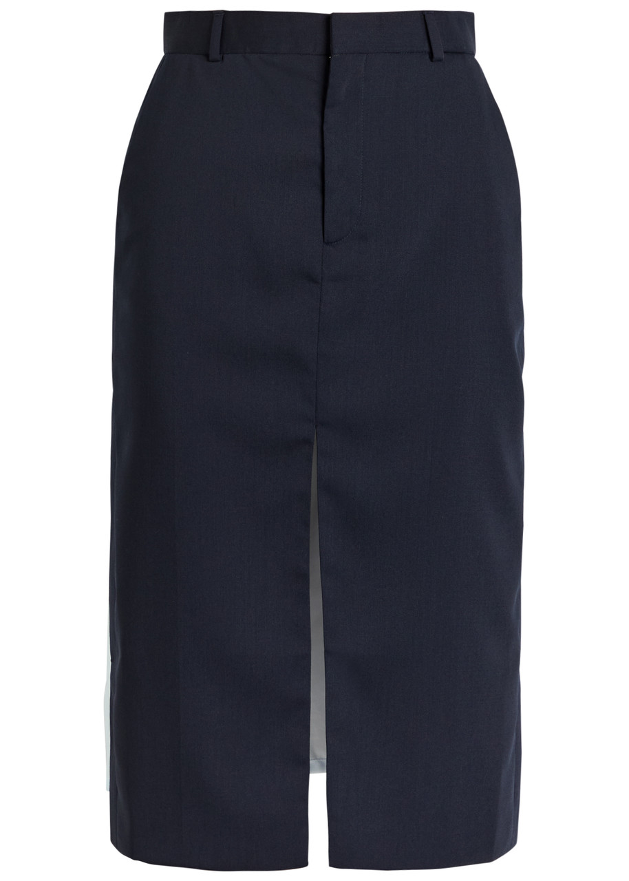 Bettter Ellis Panelled Wool-blend Midi Skirt In Blue