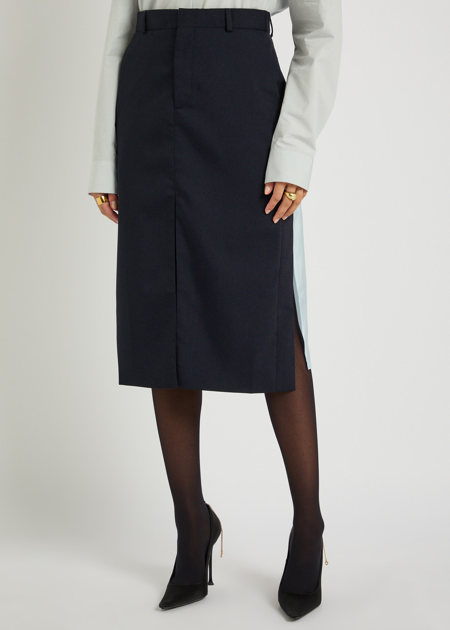 Bettter Ellis Panelled Wool-blend Midi Skirt In Blue