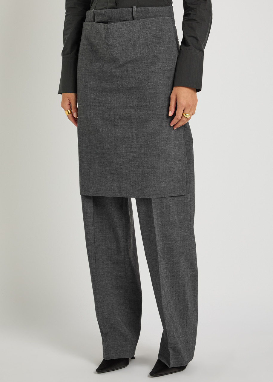 Bettter Hybrid Skirt-effect Wool-blend Trousers In Gray