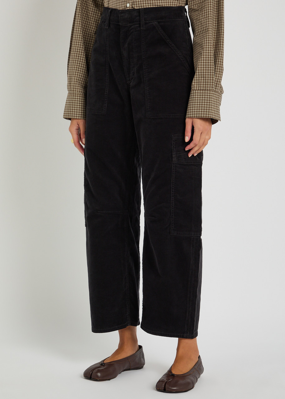 Citizen Of Humanity Citizens Of Humanity Marcelle Low Slung Corduroy Cargo Trousers In Black
