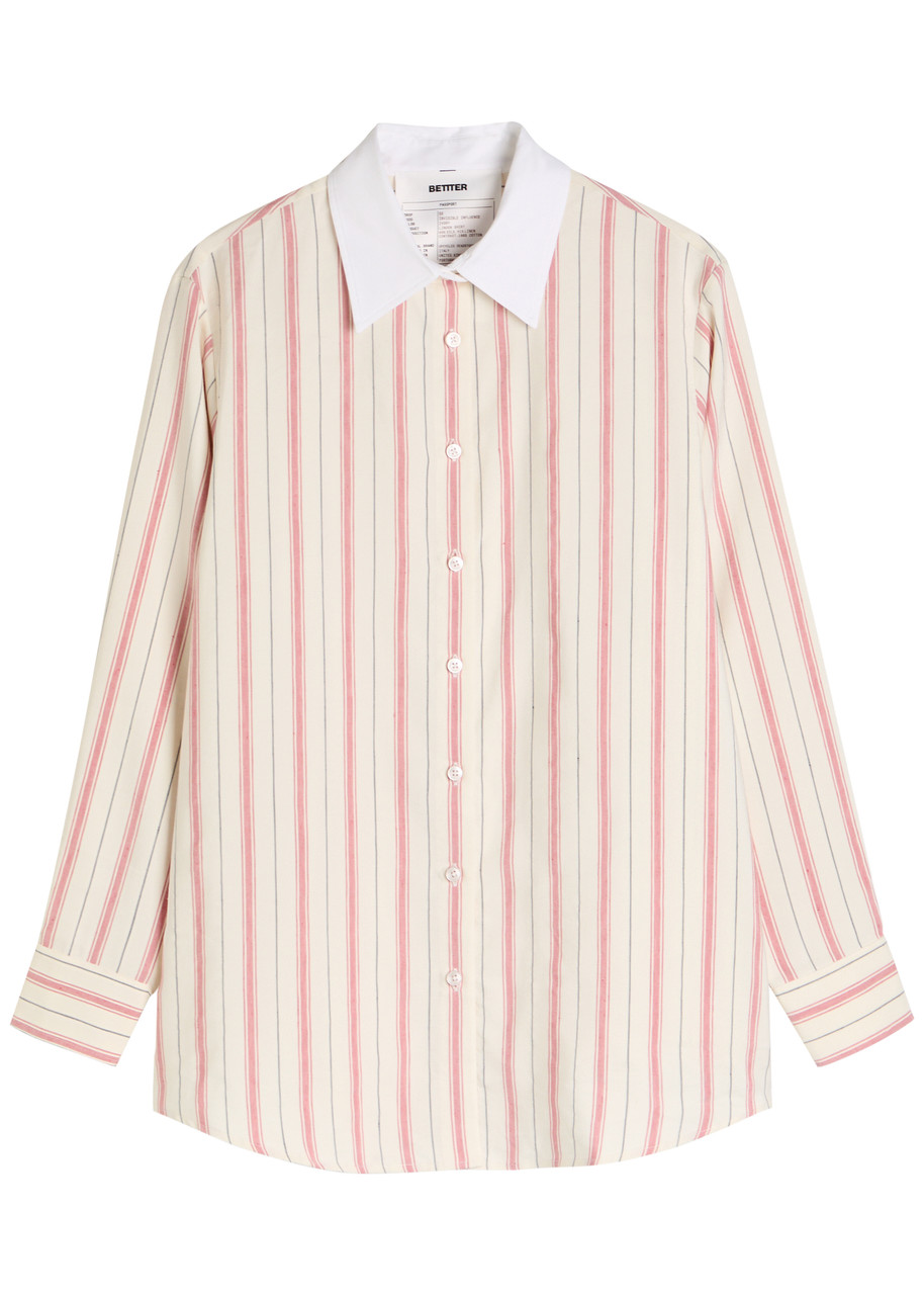 Bettter Linden Poplin-trimmed Striped Silk And Linen-blend Shirt In White