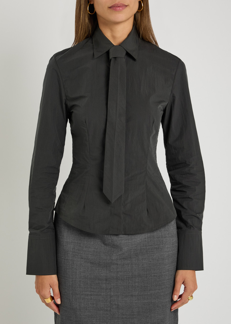 Bettter Cascade Cotton Poplin Shirt And Tie Set In Gray
