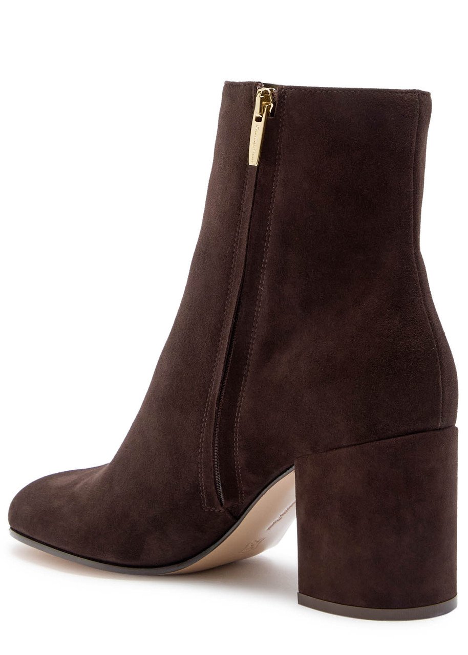 Gianvito Rossi Block Heel Ankle Boots With Suede Finish In Brown