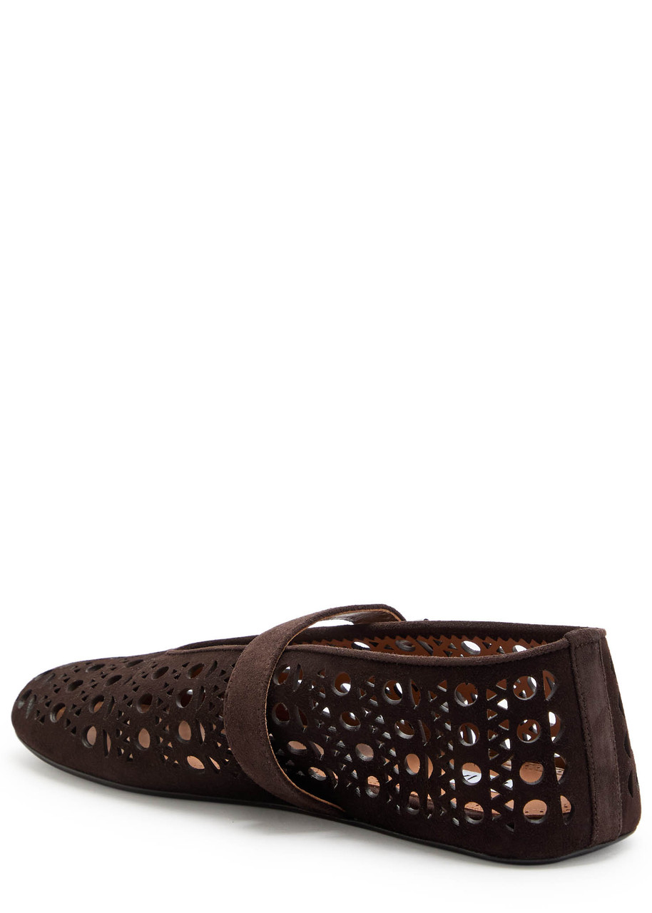 Alaïa Vienne Perforated Suede Buckle Ballerina Flats In Black