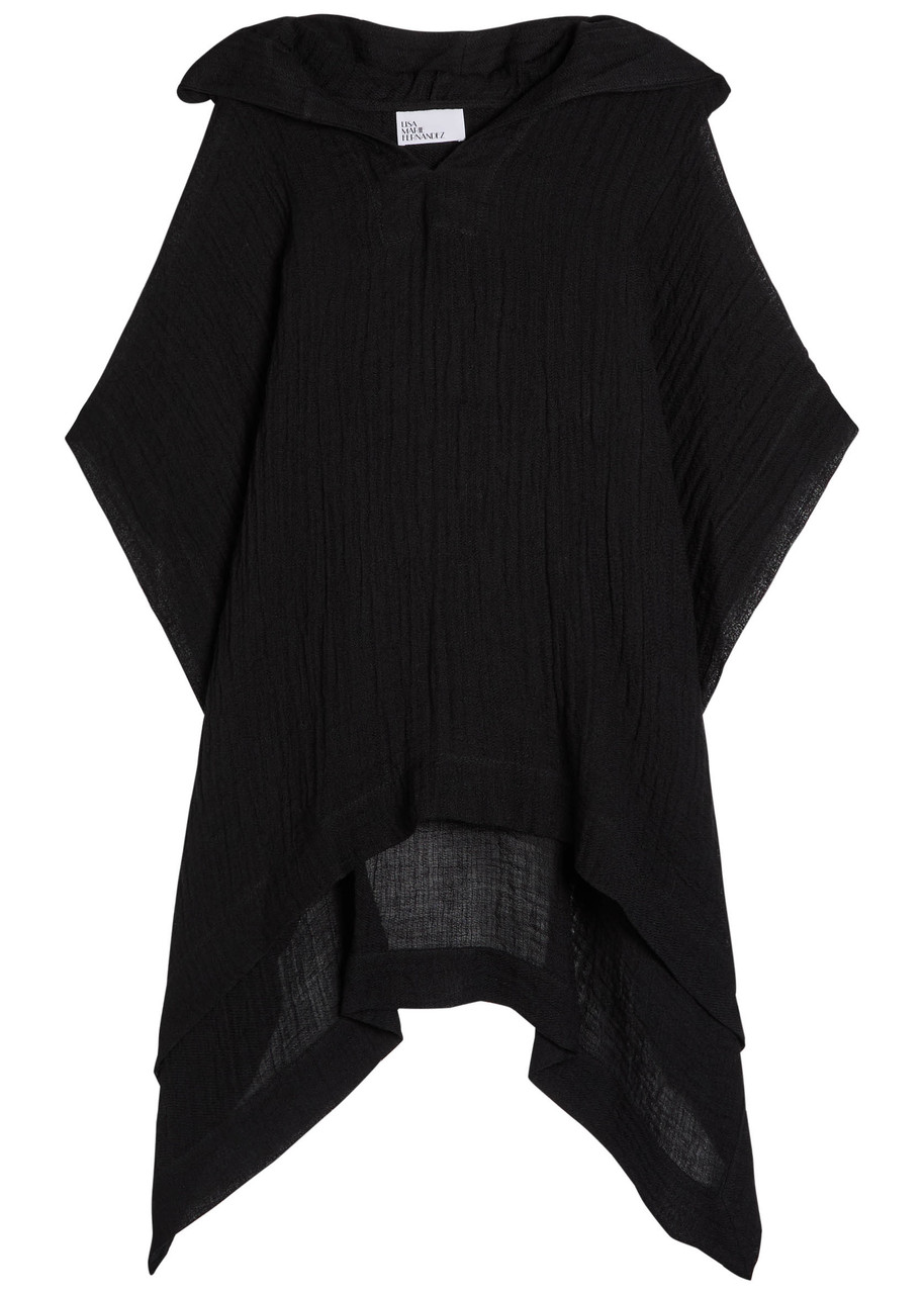 Lisa Marie Fernandez Hooded Crinkled Linen-blend Gauze Poncho In Black