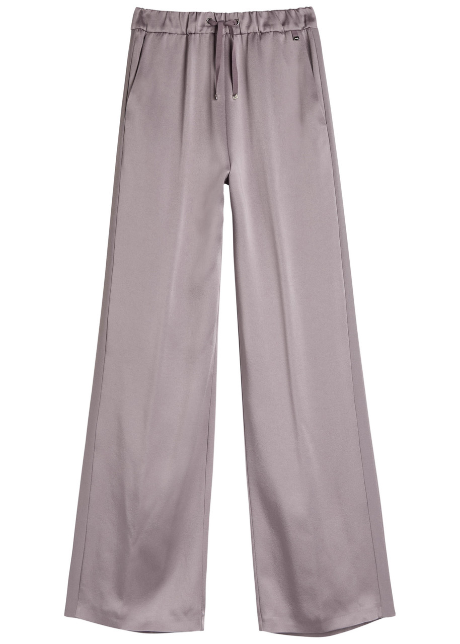 Herno Wide-leg Crepe De Chine Trousers In Pink