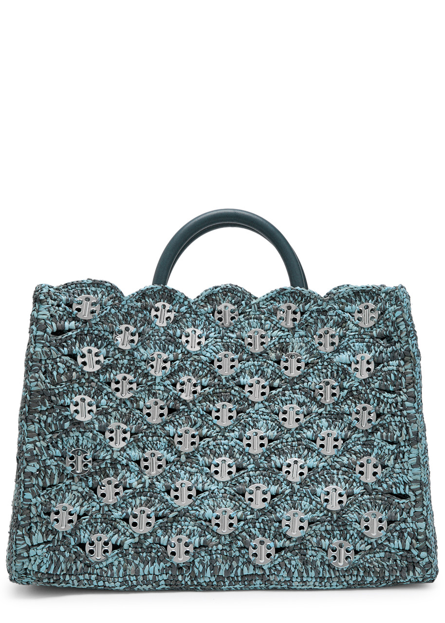 Rabanne Disc-embellished Raffia Tote In Blue