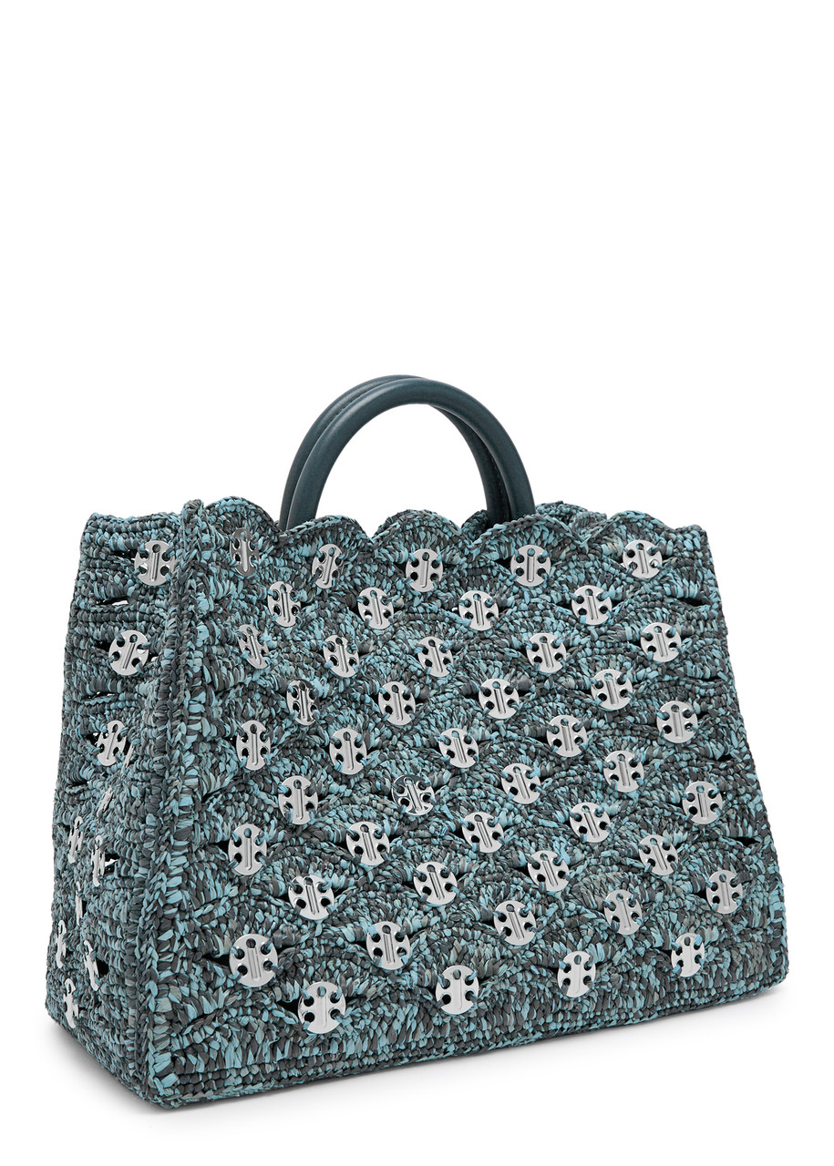 Rabanne Disc-embellished Raffia Tote In Blue