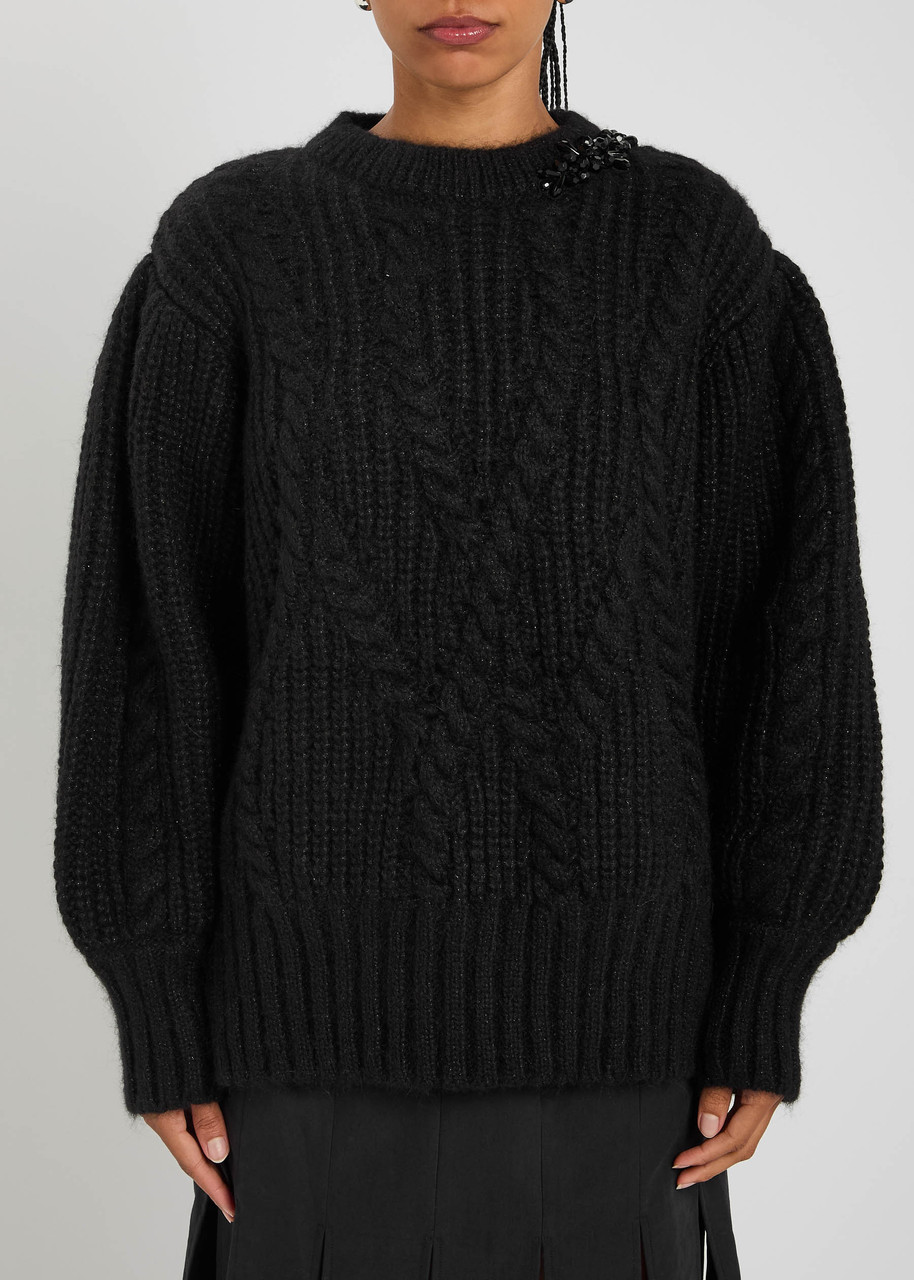 Simone Rocha Embellished Cable-knit Alpaca-blend Jumper In Black