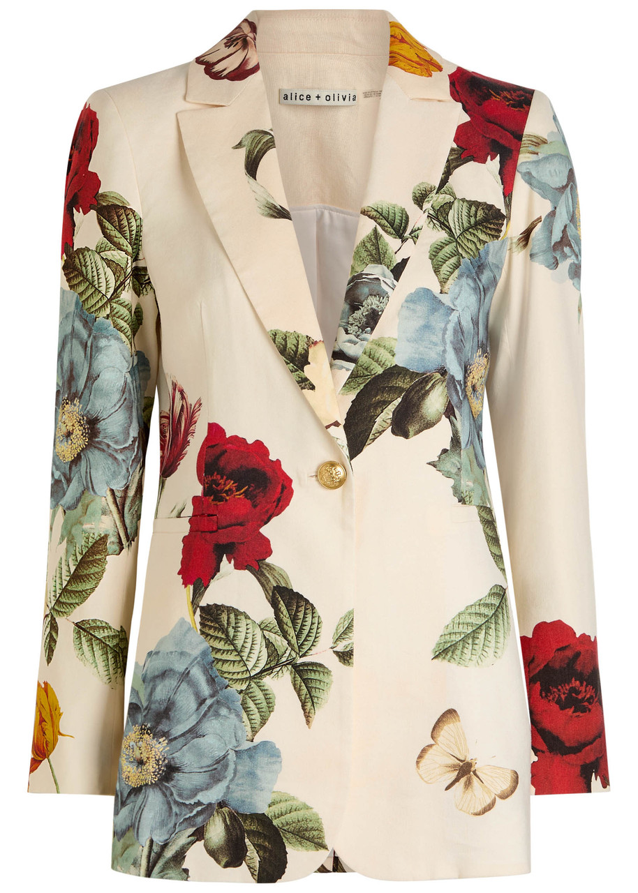 Alice And Olivia Linen-blend Floral Breann Blazer In Pink