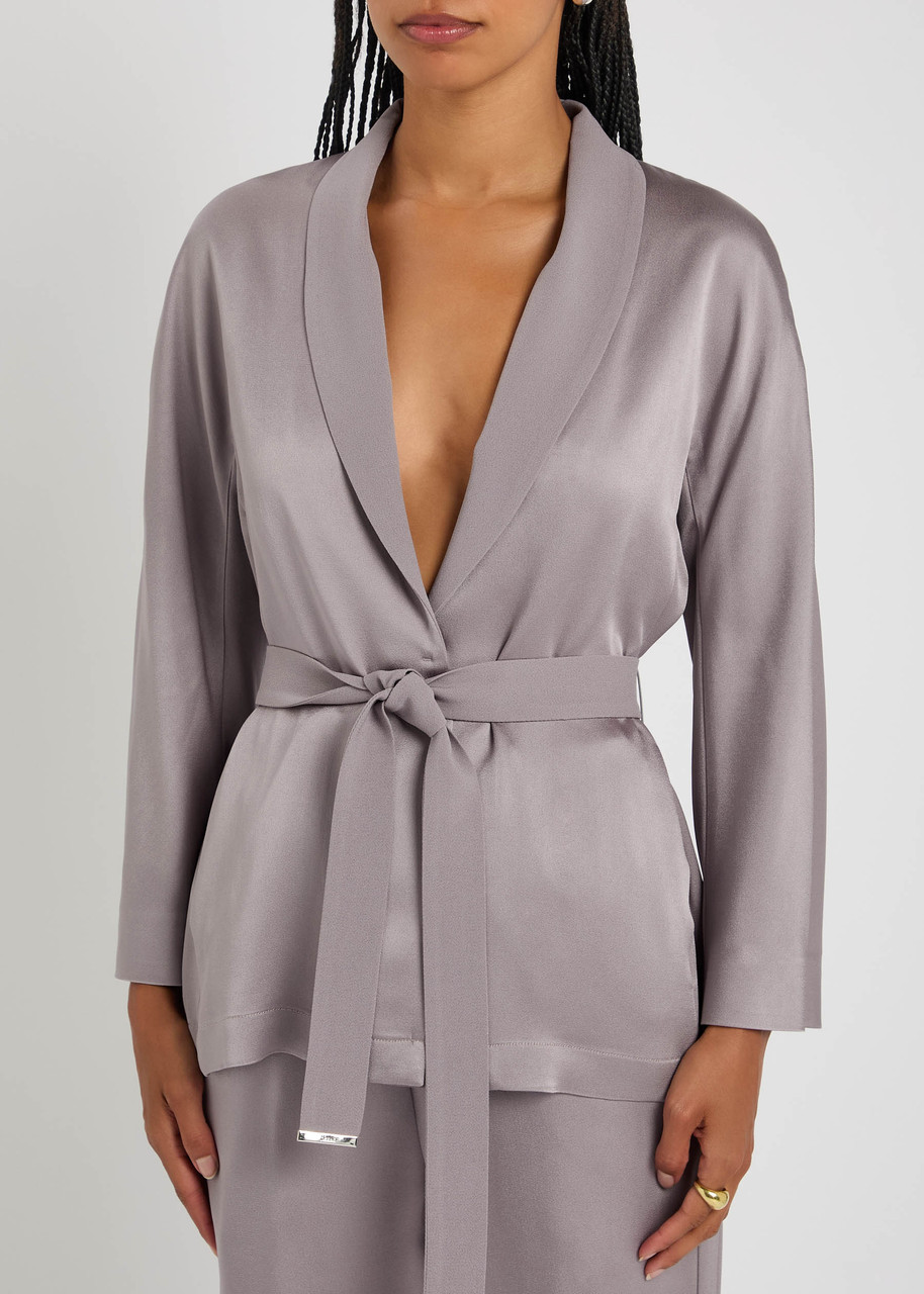 Herno Belted Satin Blazer In Purple