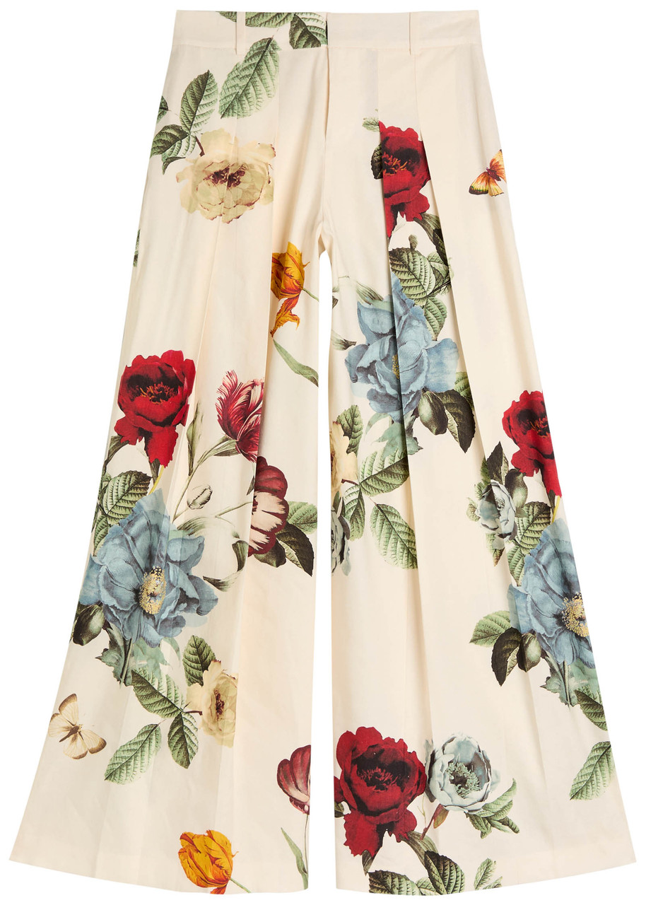 Alice And Olivia Blaire Provence Floral Pleated Pants In Neutral