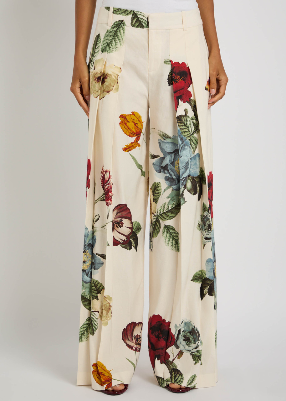 Alice And Olivia Blaire Provence Floral Pleated Pants In Neutral