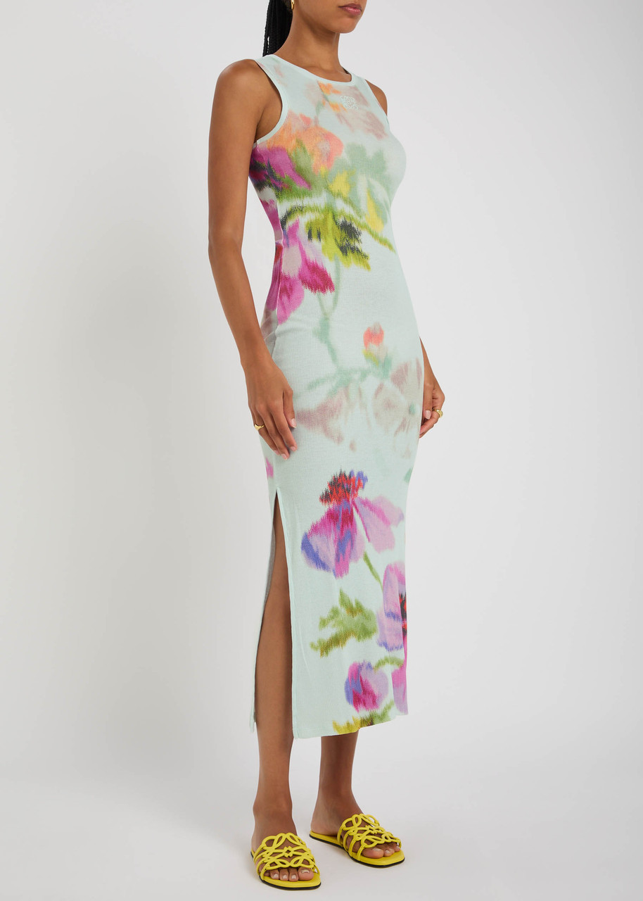 Loewe Floral Ribbed Silk-blend Midi Dress In Multi