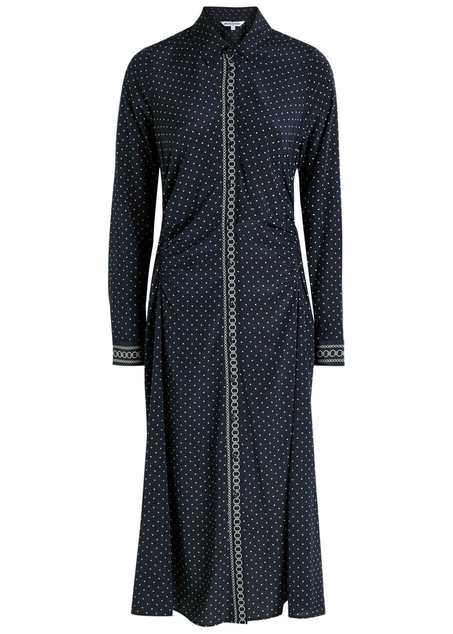 Veronica Beard Lex Polka Dot Stretch-silk Midi Shirt Dress In Blue